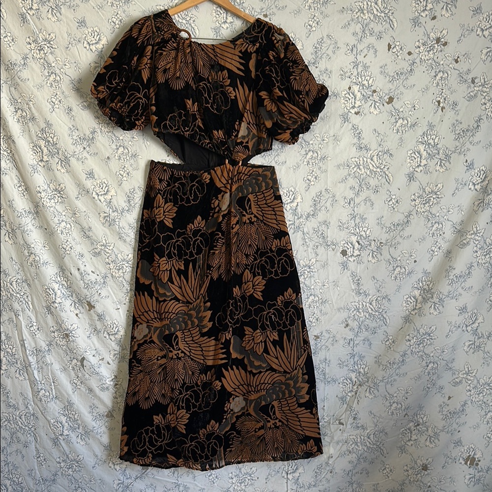 Black and Brown Floral Dress w Cutouts